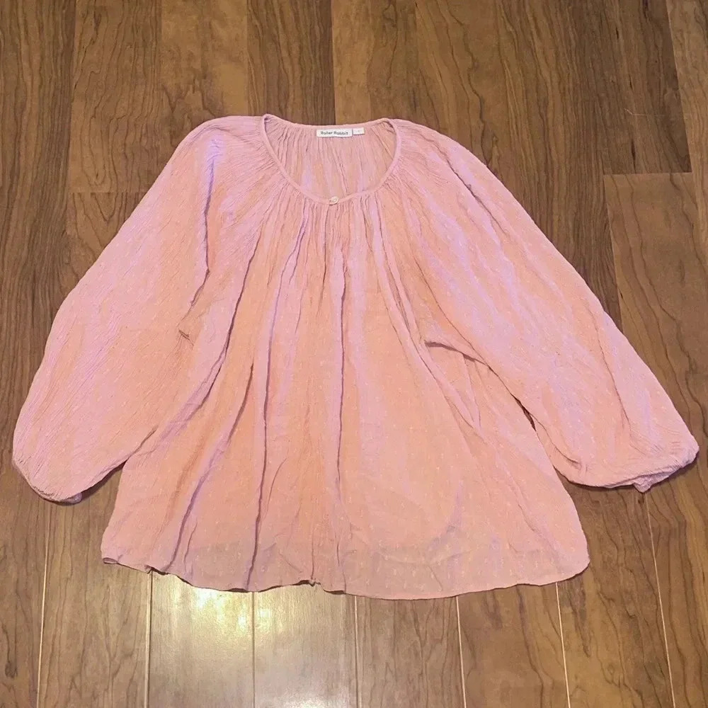 ROLLER RABBIT | Lucy Popover Top Blouse‎ Pink Long Sleeve Dots size Small​